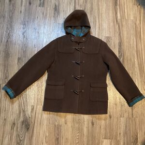 Lilly Pulitzer Wool Pea Coat Winter Toggle Jacket Vintage Hooded Lined Size Larg